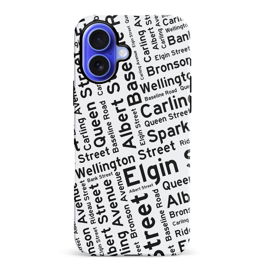 iPhone 16 Plus Ottawa Street Names Canadiana Phone Case - White