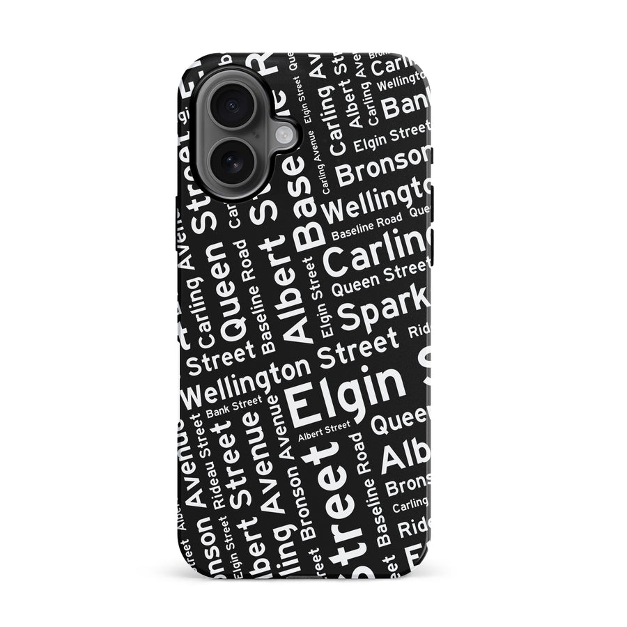 iPhone 16 Ottawa Street Names Canadiana Phone Case - Black