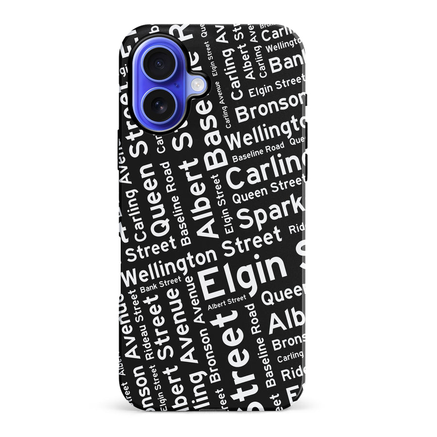 iPhone 16 Plus Ottawa Street Names Canadiana Phone Case - Black