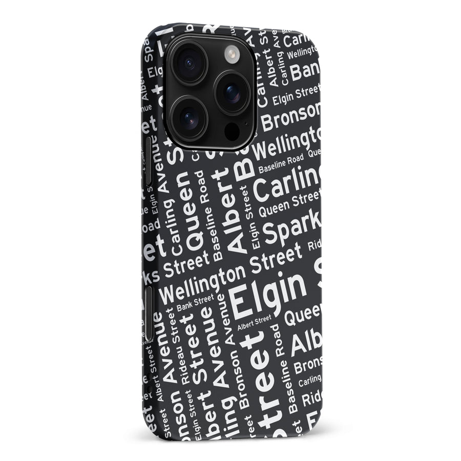 iPhone 16 Pro Max Ottawa Street Names Canadiana Phone Case - Black