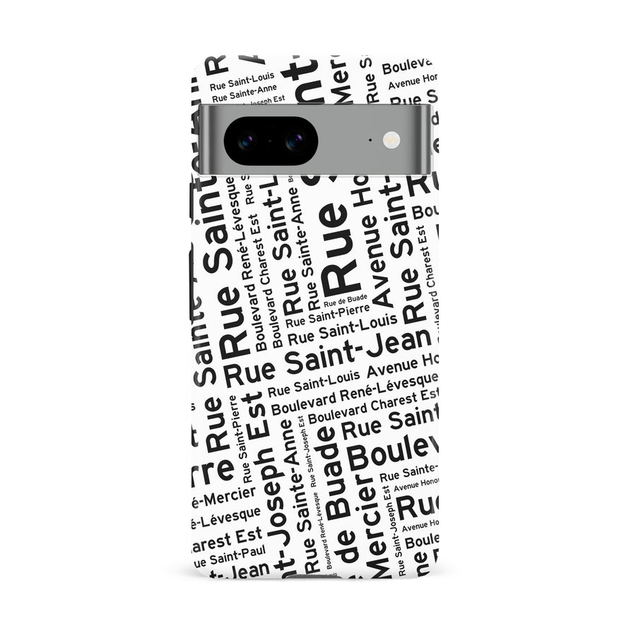 Google Pixel 8A Quebec Street Names Canadiana Phone Case - White