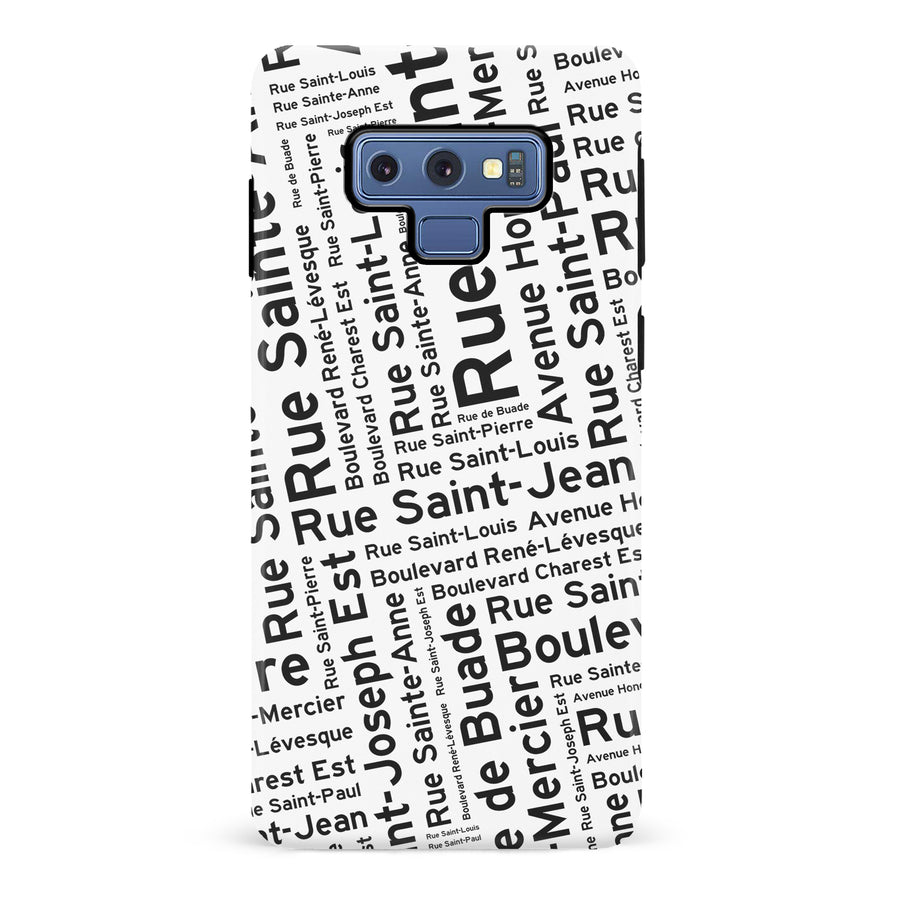 Samsung Galaxy Note 9 Quebec Street Names Canadiana Phone Case - White