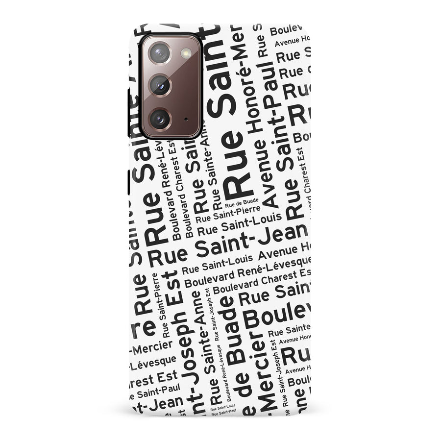 Samsung Galaxy Note 20 Quebec Street Names Canadiana Phone Case - White