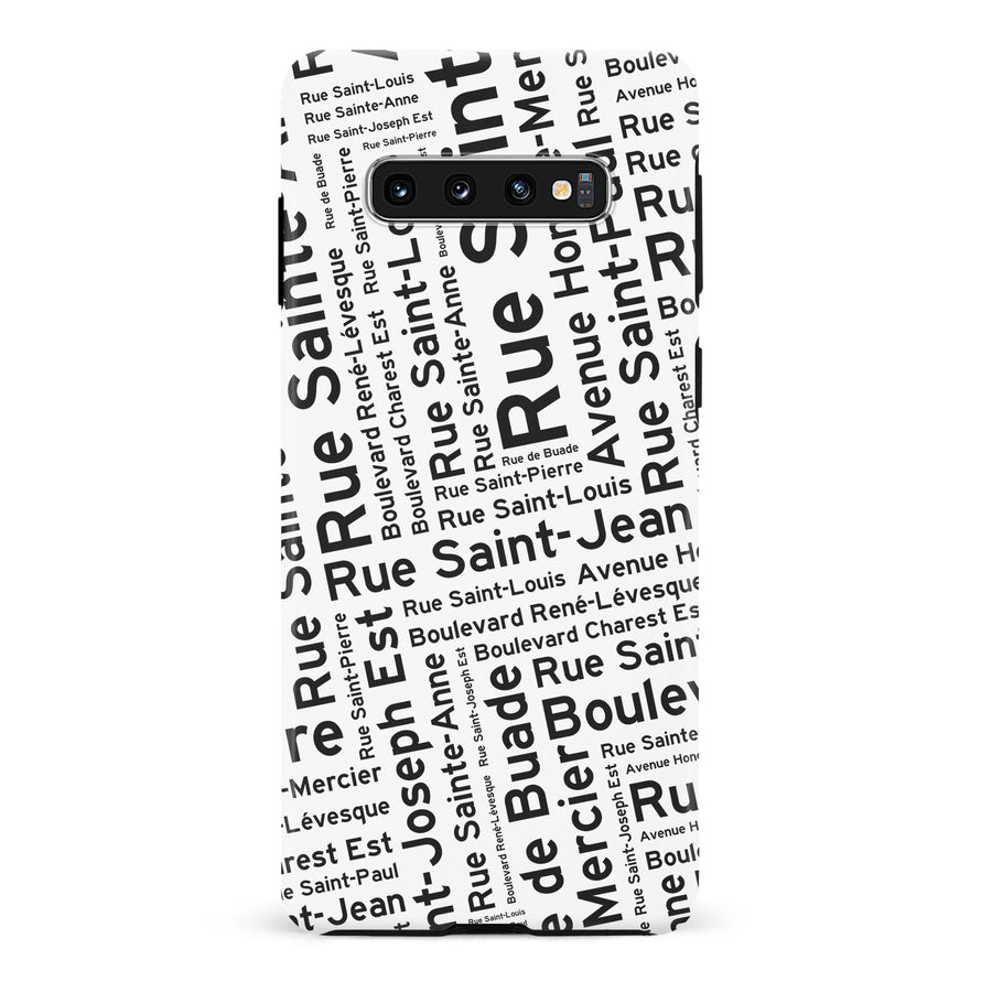 Samsung Galaxy S10 Quebec Street Names Canadiana Phone Case - White