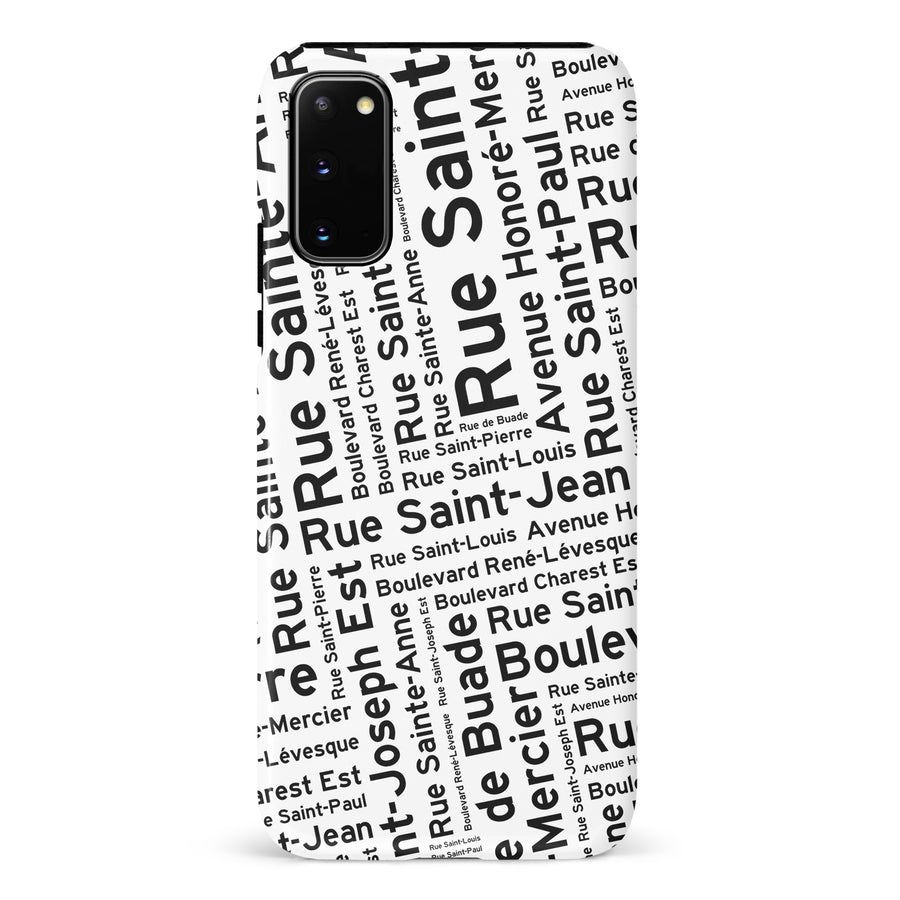 Samsung Galaxy S20 Quebec Street Names Canadiana Phone Case - White