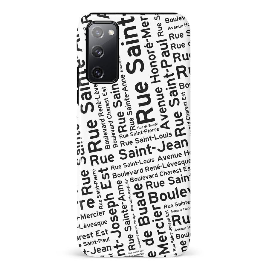 Samsung Galaxy S20 FE Quebec Street Names Canadiana Phone Case - White