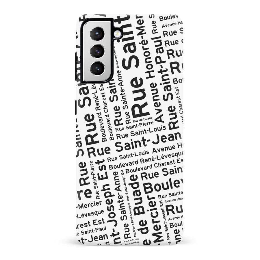 Samsung Galaxy S21 Quebec Street Names Canadiana Phone Case - White