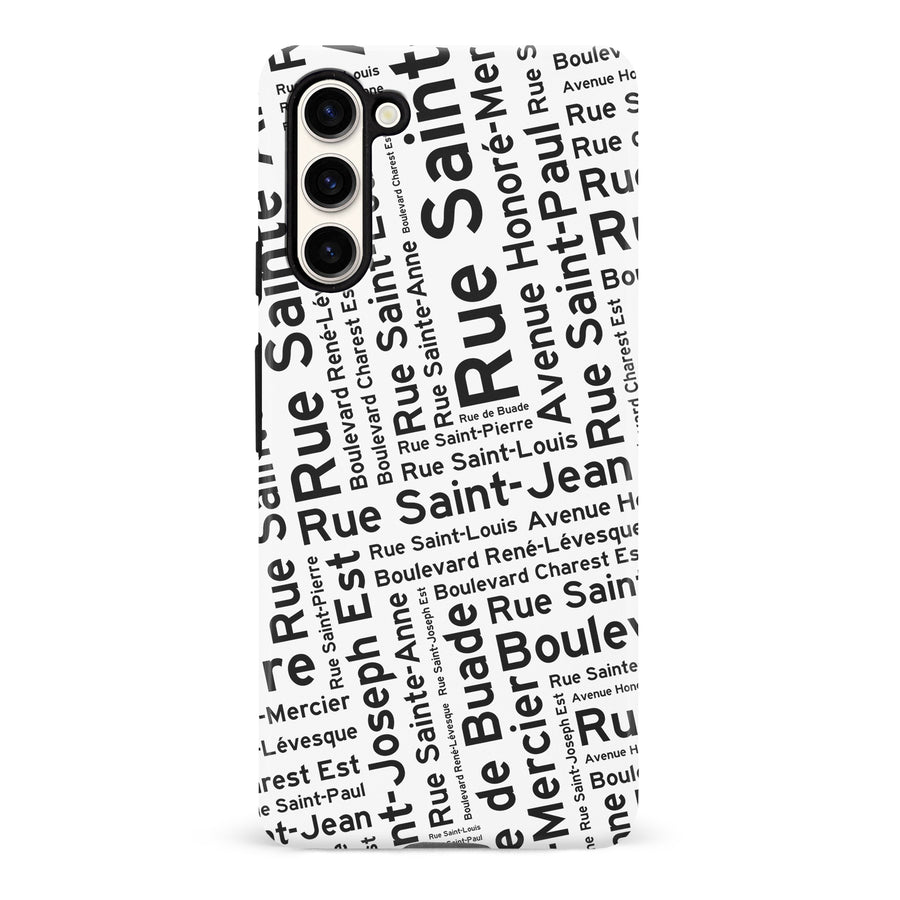 Samsung Galaxy S23 Quebec Street Names Canadiana Phone Case - White