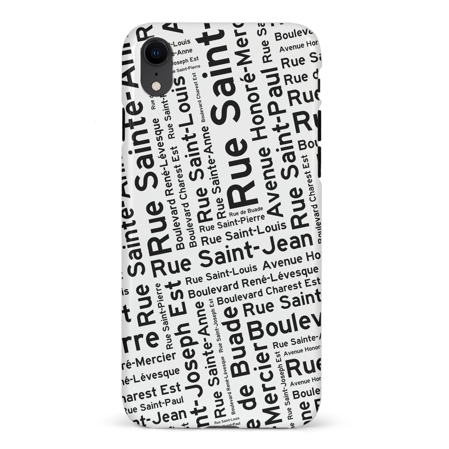 iPhone XR Quebec Street Names Canadiana Phone Case - White