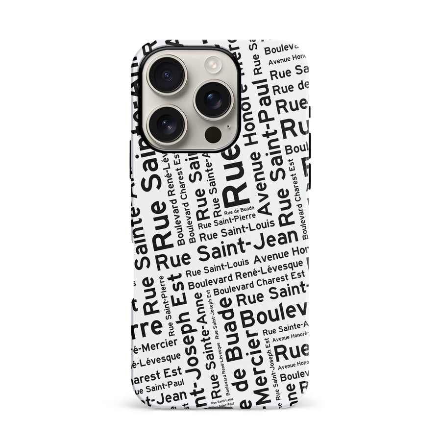 iPhone 16 Pro Quebec Street Names Canadiana Phone Case - White