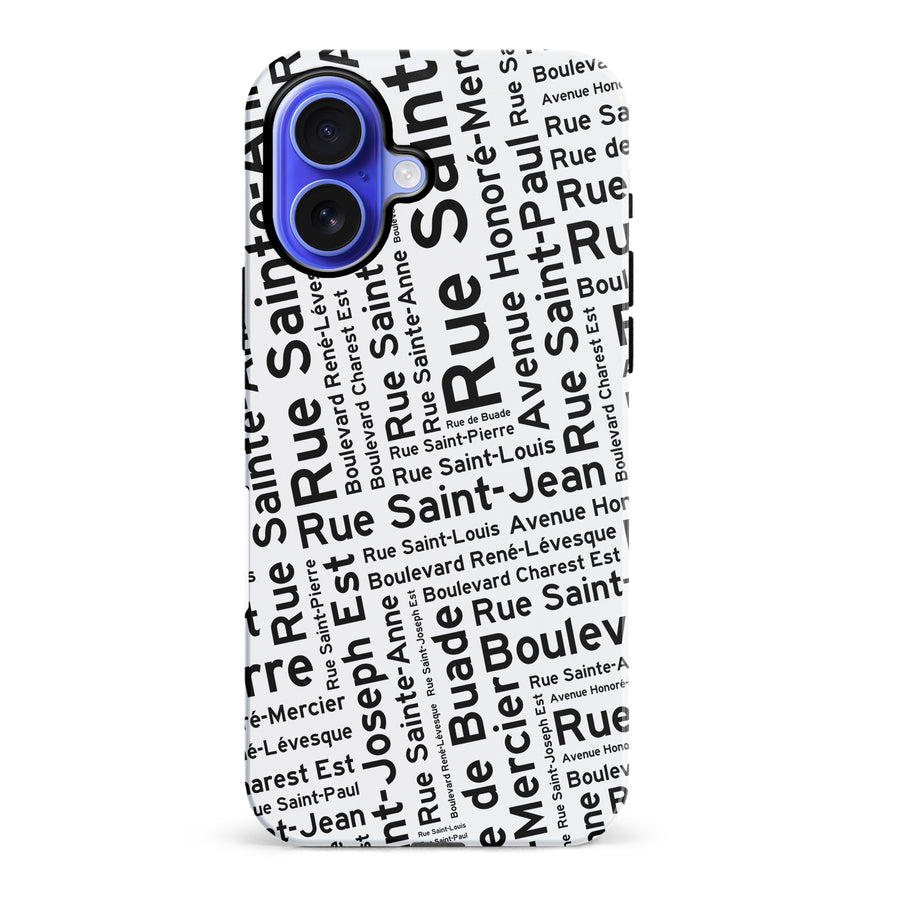 iPhone 16 Plus Quebec Street Names Canadiana Phone Case - White