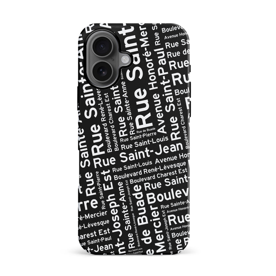 iPhone 16 Quebec Street Names Canadiana Phone Case - Black