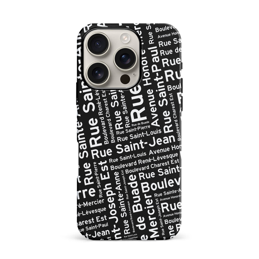 iPhone 16 Pro Quebec Street Names Canadiana Phone Case - Black