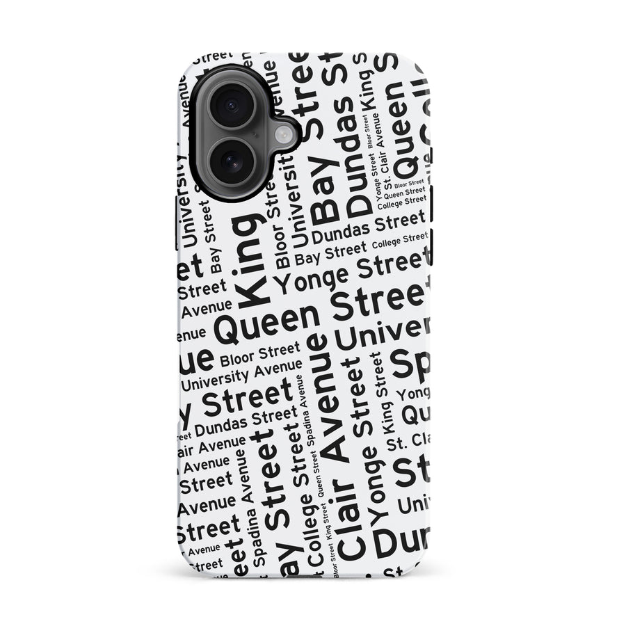 iPhone 16 Toronto Street Names Canadiana Phone Case - White