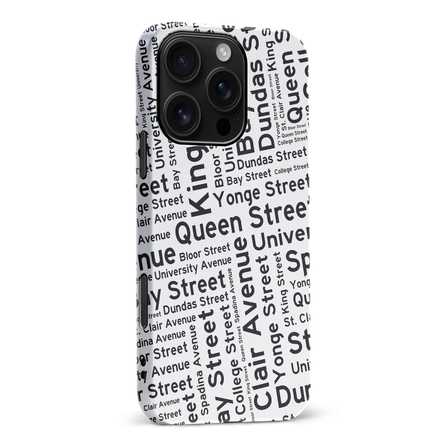 iPhone 16 Pro Max Toronto Street Names Canadiana Phone Case - White