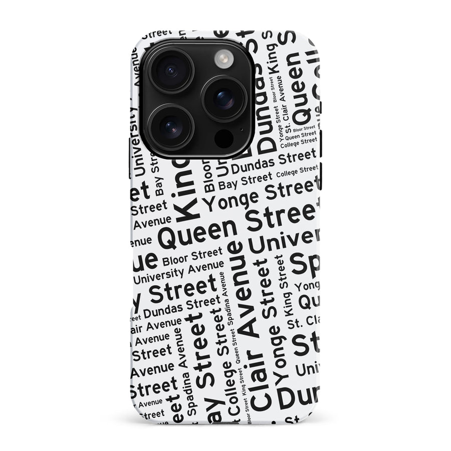 iPhone 16 Pro Max Toronto Street Names Canadiana Phone Case - White