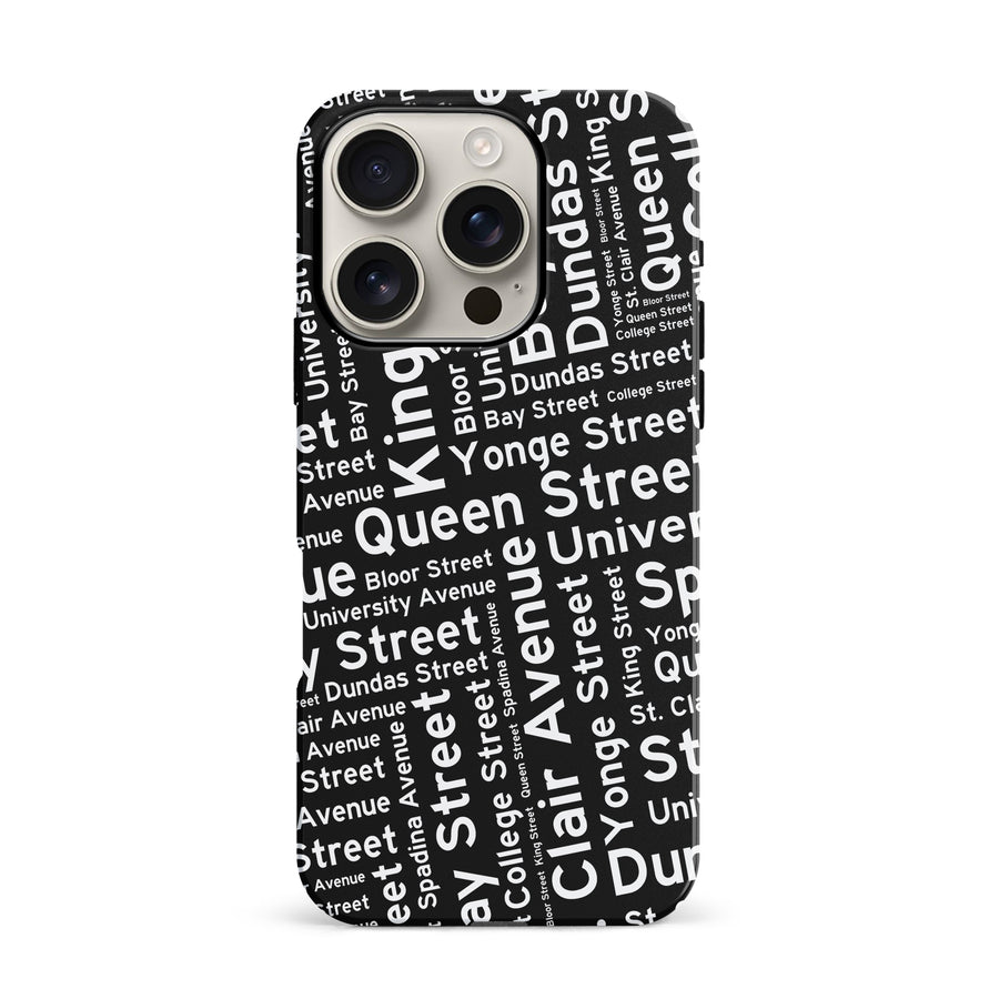 iPhone 16 Pro Toronto Street Names Canadiana Phone Case - Black