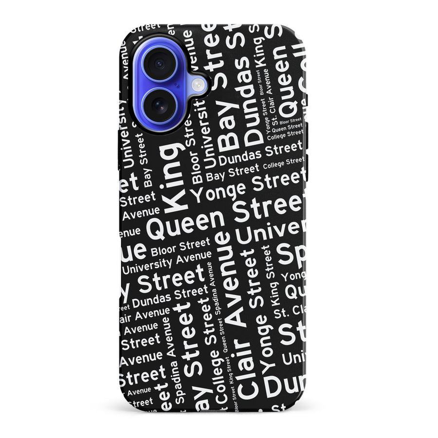 iPhone 16 Plus Toronto Street Names Canadiana Phone Case - Black