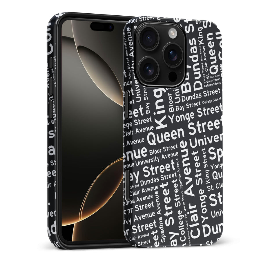 iPhone 16 Pro Max Toronto Street Names Canadiana Phone Case - Black