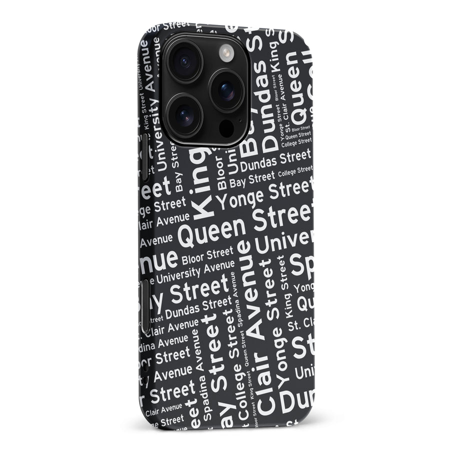 iPhone 16 Pro Max Toronto Street Names Canadiana Phone Case - Black