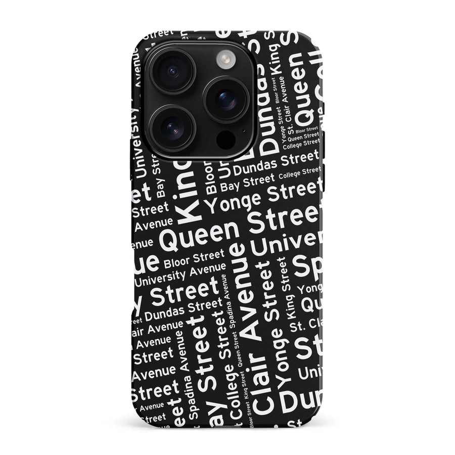 iPhone 16 Pro Max Toronto Street Names Canadiana Phone Case - Black