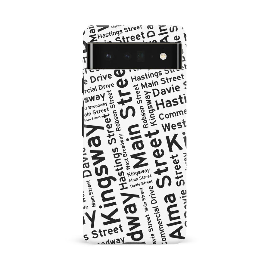 Google Pixel 6A Vancouver Street Names Canadiana Phone Case - White