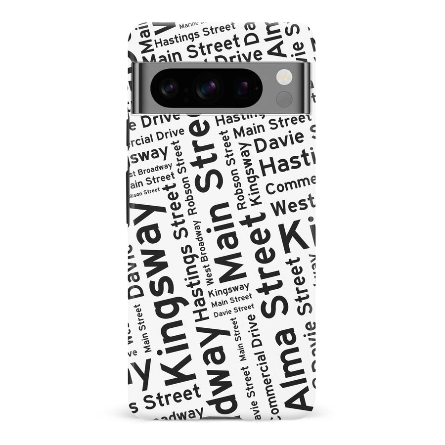 Google Pixel 8 Pro Vancouver Street Names Canadiana Phone Case - White