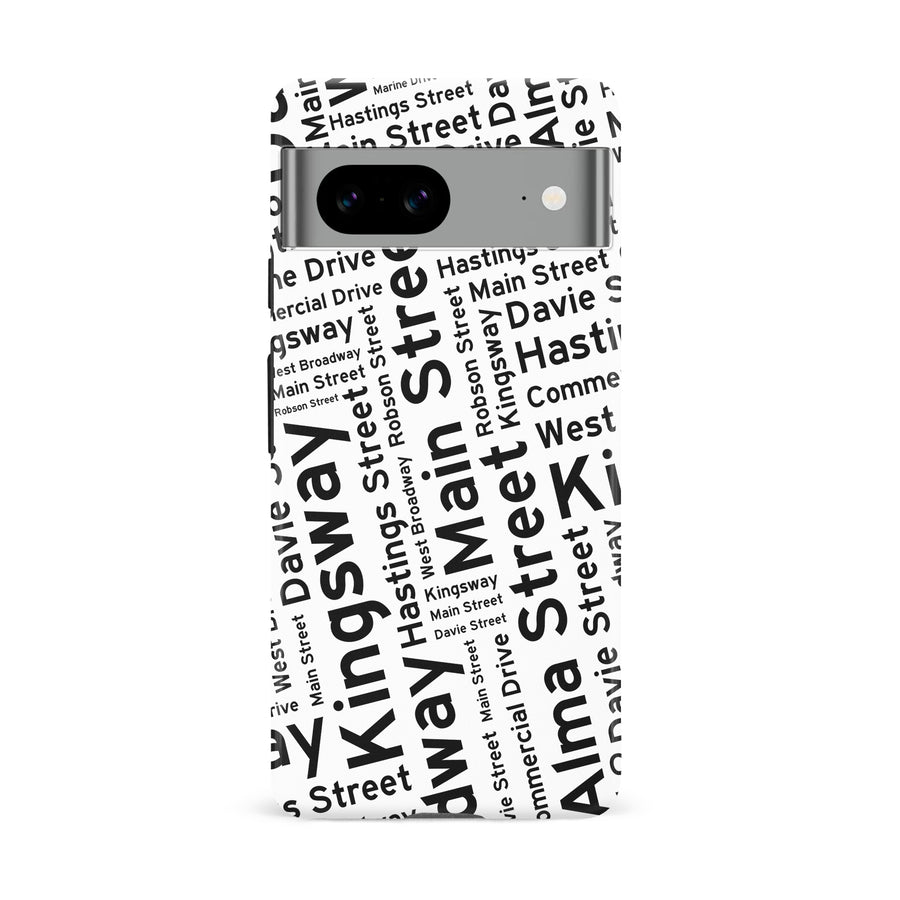 Google Pixel 8A Vancouver Street Names Canadiana Phone Case - White