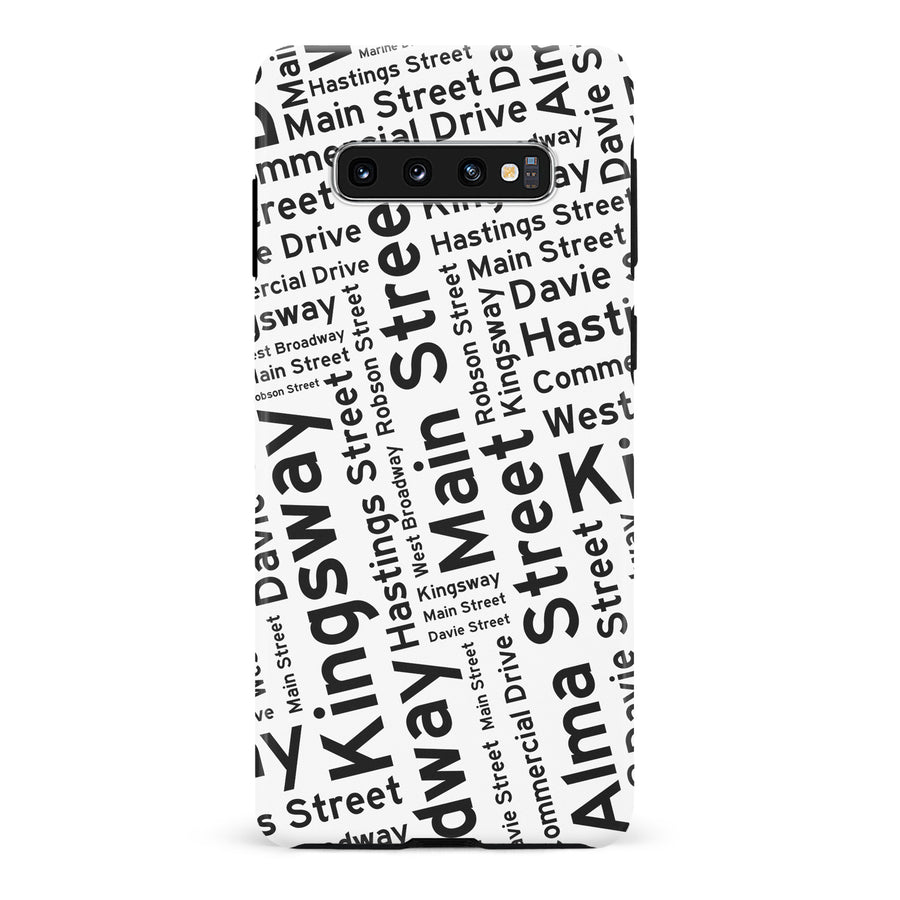 Samsung Galaxy S10 Vancouver Street Names Canadiana Phone Case - White