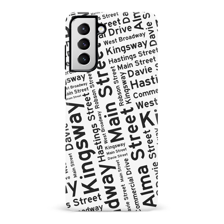 Samsung Galaxy S21 Vancouver Street Names Canadiana Phone Case - White