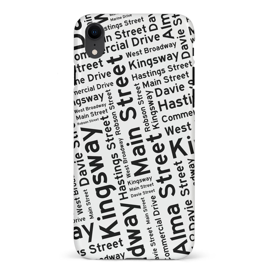 iPhone XR Vancouver Street Names Canadiana Phone Case - White