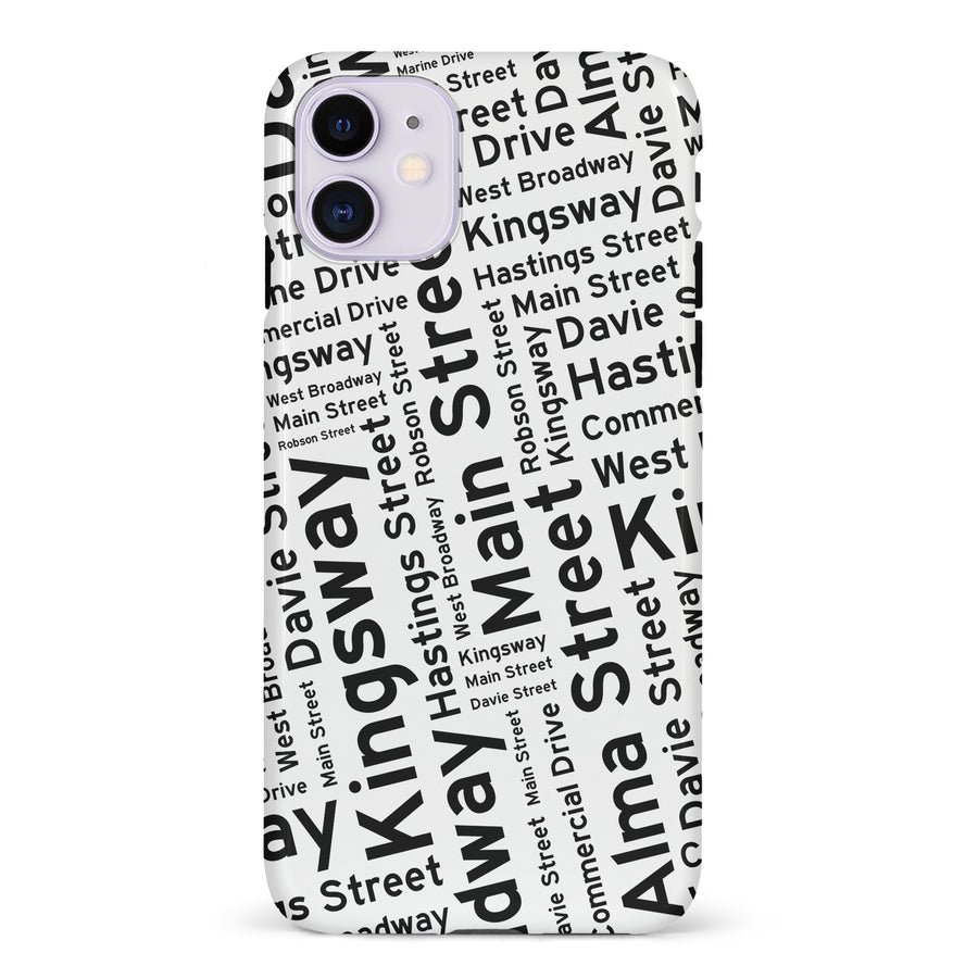 iPhone 11 Vancouver Street Names Canadiana Phone Case - White