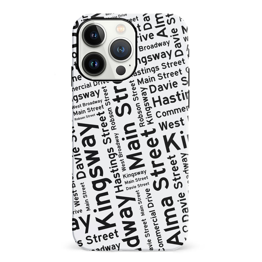 iPhone 13 Pro Vancouver Street Names Canadiana Phone Case - White