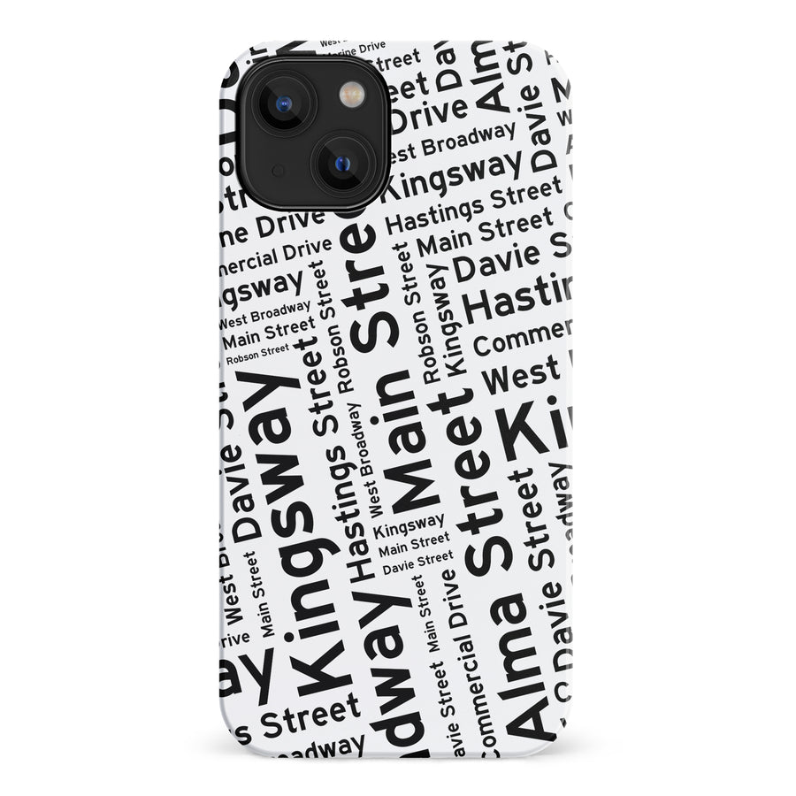 iPhone 14 Vancouver Street Names Canadiana Phone Case - White