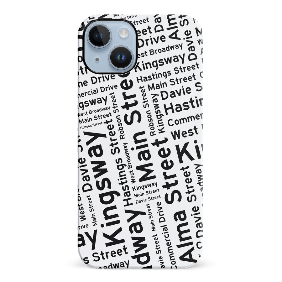 iPhone 14 Plus Vancouver Street Names Canadiana Phone Case - White