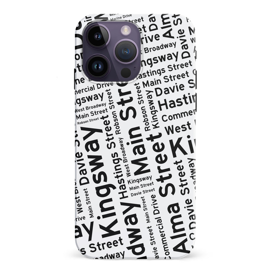 iPhone 15 Pro Vancouver Street Names Canadiana Phone Case - White