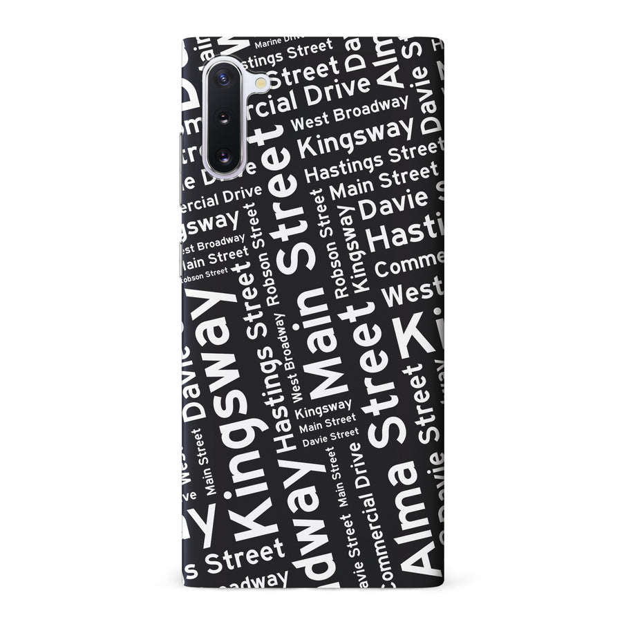 Samsung Galaxy Note 10 Vancouver Street Names Canadiana Phone Case - Black