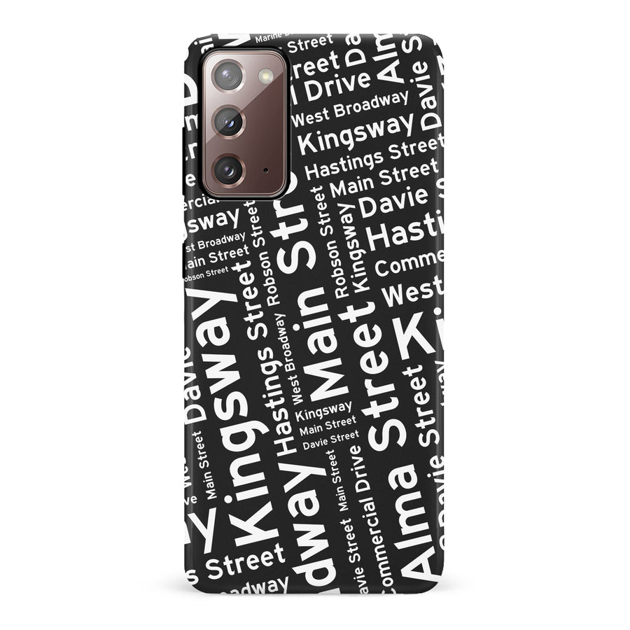 Samsung Galaxy Note 20 Vancouver Street Names Canadiana Phone Case - Black