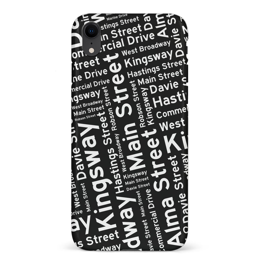 iPhone XR Vancouver Street Names Canadiana Phone Case - Black
