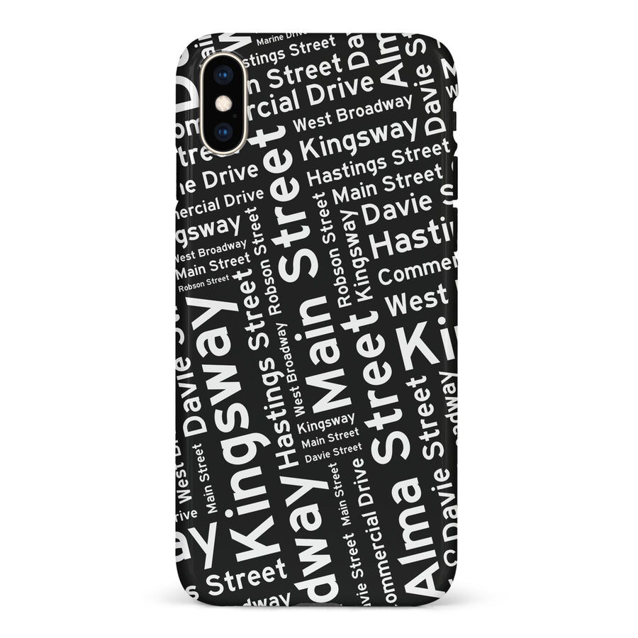 iPhone XS Max Vancouver Street Names Canadiana Phone Case - Black