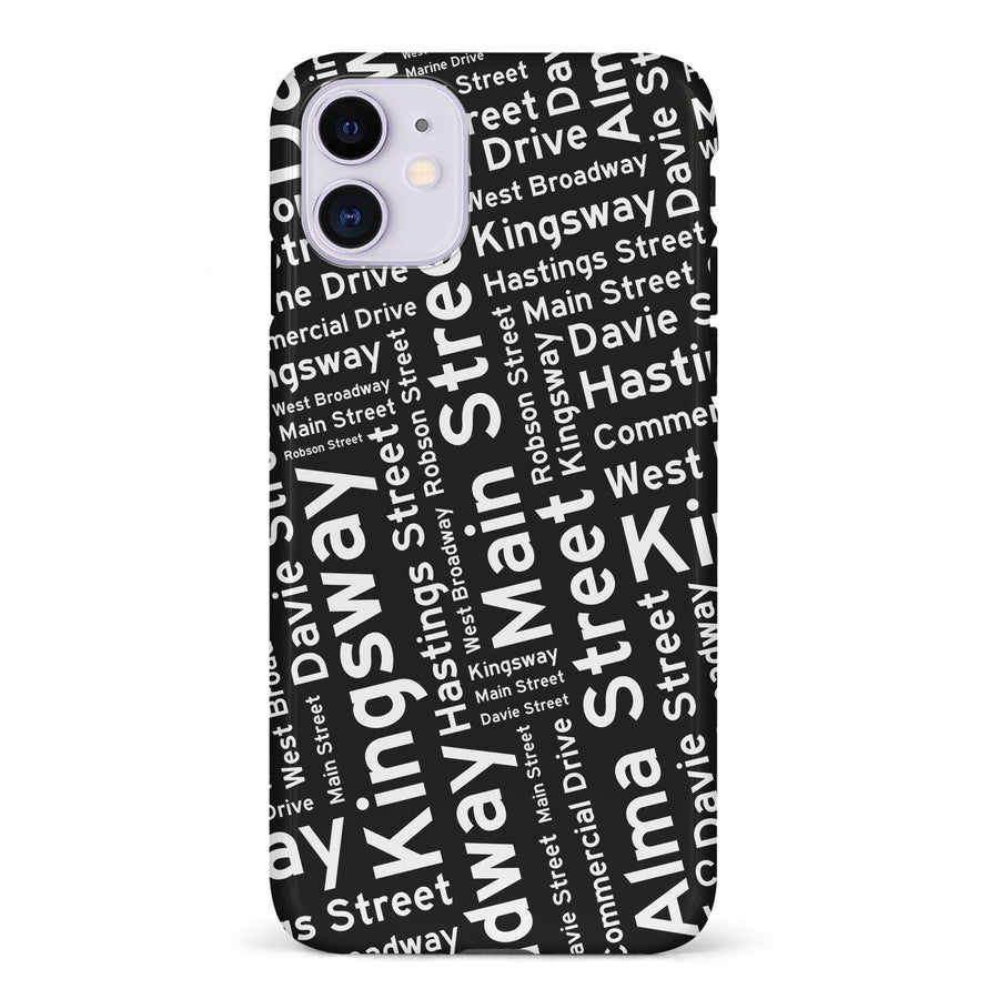 iPhone 11 Vancouver Street Names Canadiana Phone Case - Black
