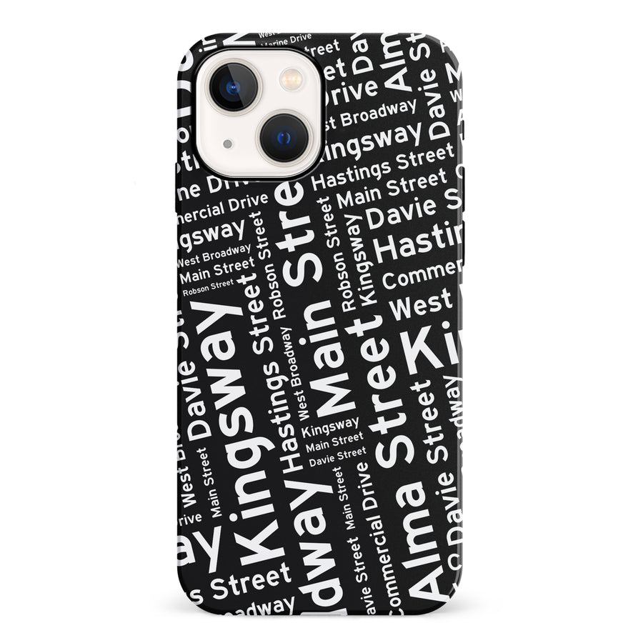 iPhone 13 Vancouver Street Names Canadiana Phone Case - Black
