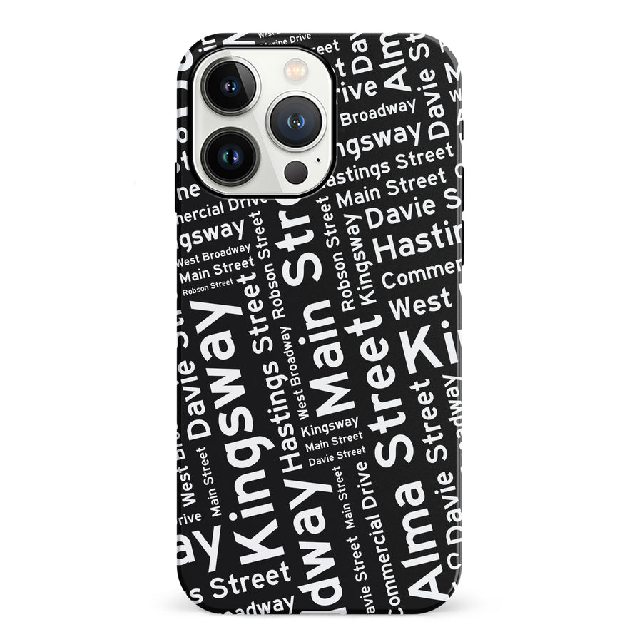iPhone 13 Pro Vancouver Street Names Canadiana Phone Case - Black