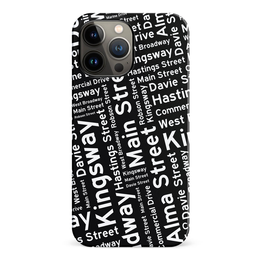 iPhone 13 Pro Max Vancouver Street Names Canadiana Phone Case - Black