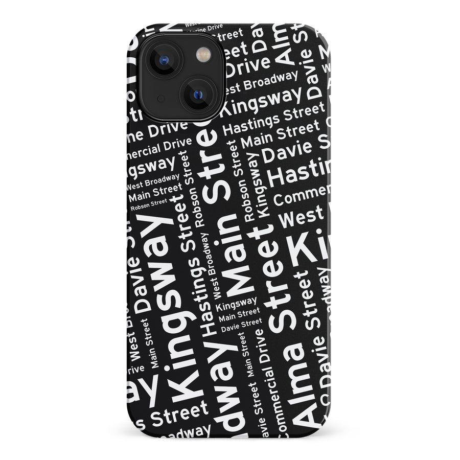 iPhone 14 Vancouver Street Names Canadiana Phone Case - Black