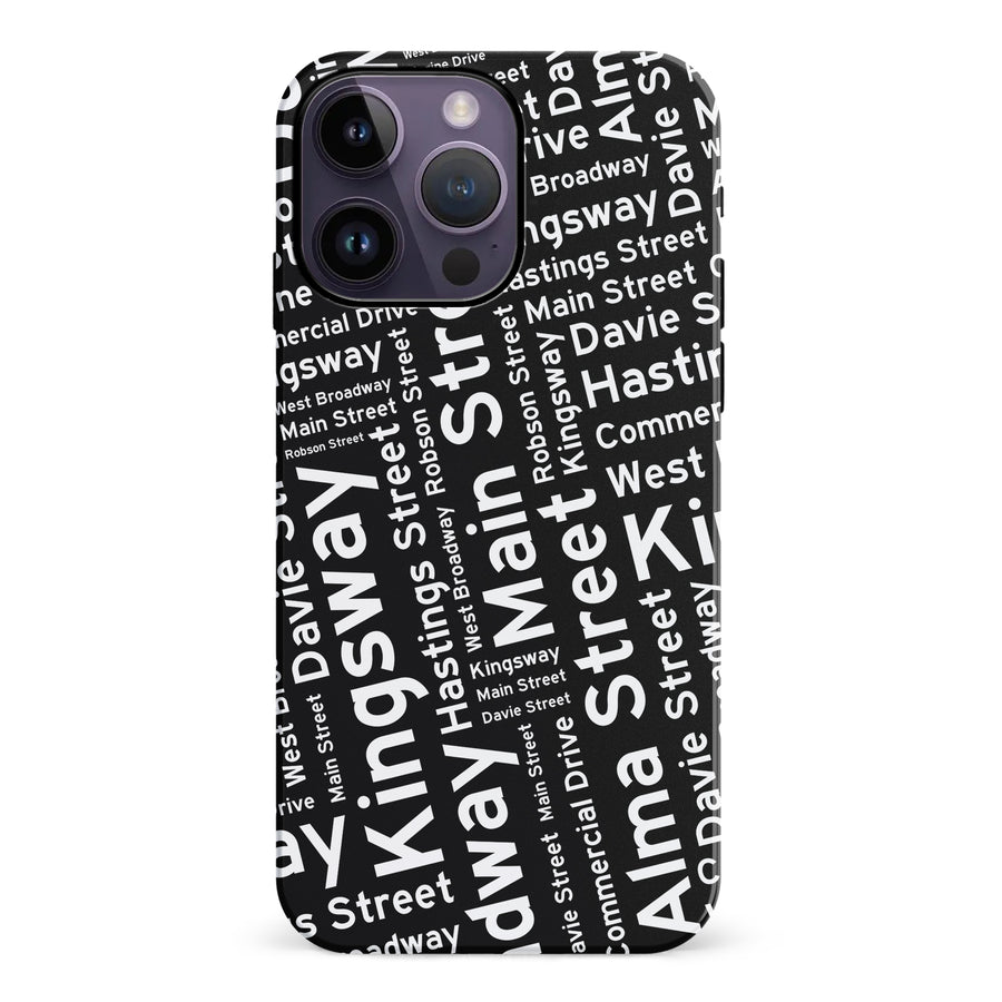 iPhone 14 Pro Max Vancouver Street Names Canadiana Phone Case - Black