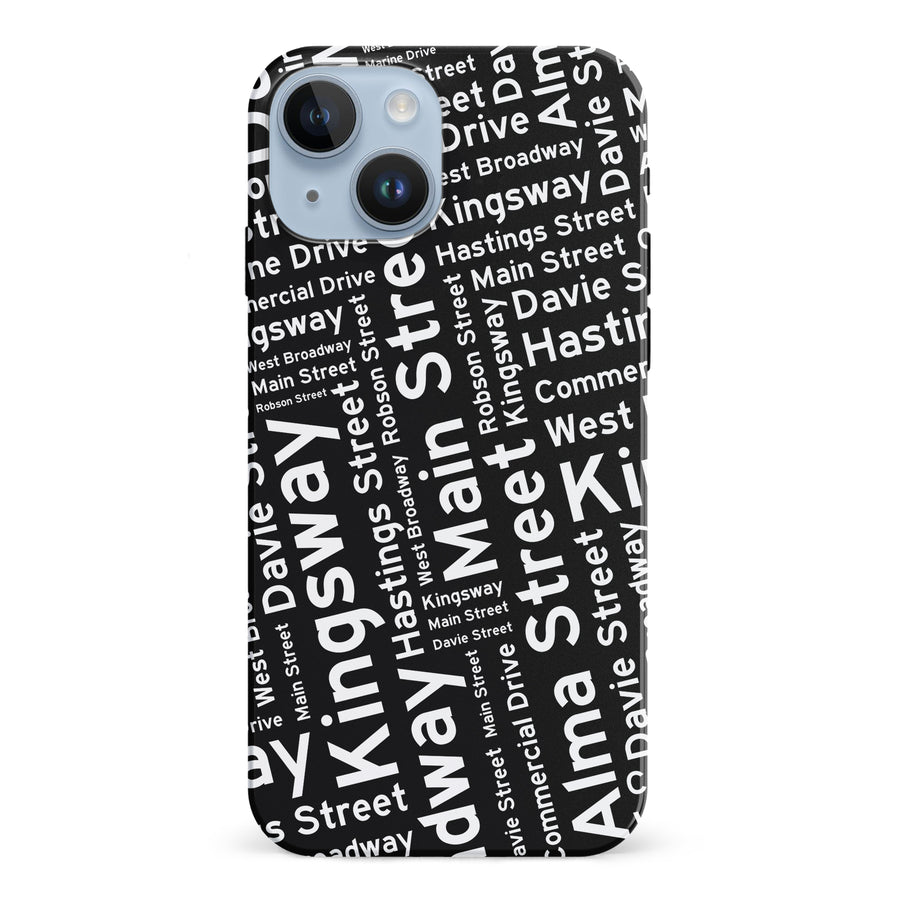 iPhone 15 Vancouver Street Names Canadiana Phone Case - Black