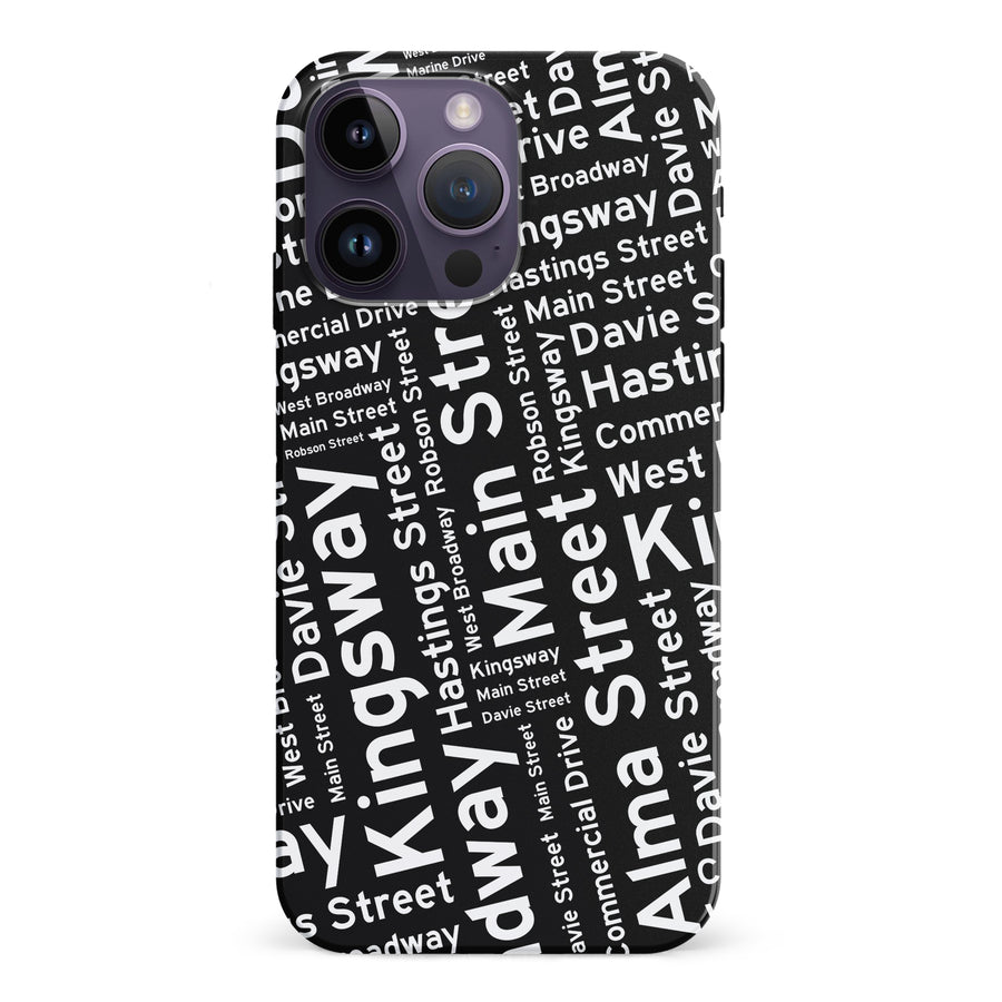iPhone 15 Pro Vancouver Street Names Canadiana Phone Case - Black