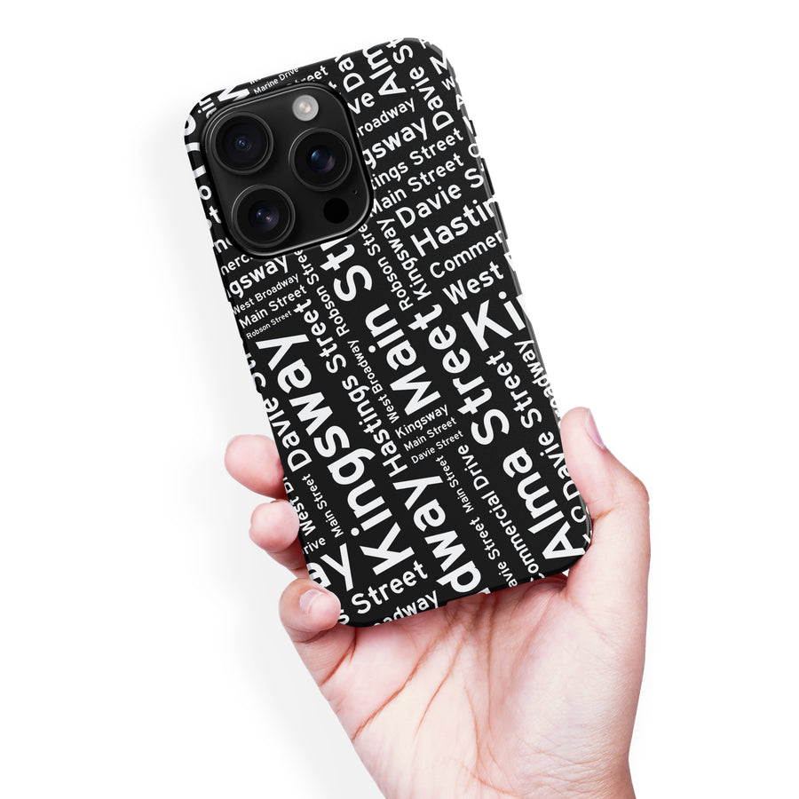 iPhone 16 Pro Max Vancouver Street Names Canadiana Phone Case - Black