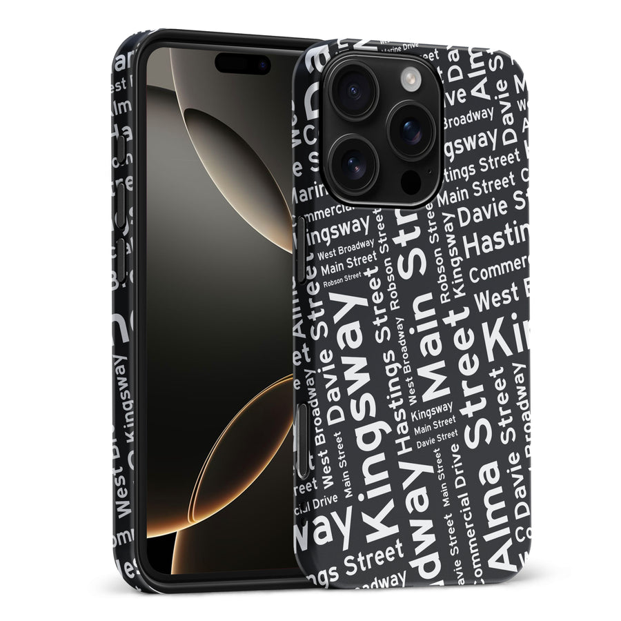 iPhone 16 Pro Max Vancouver Street Names Canadiana Phone Case - Black